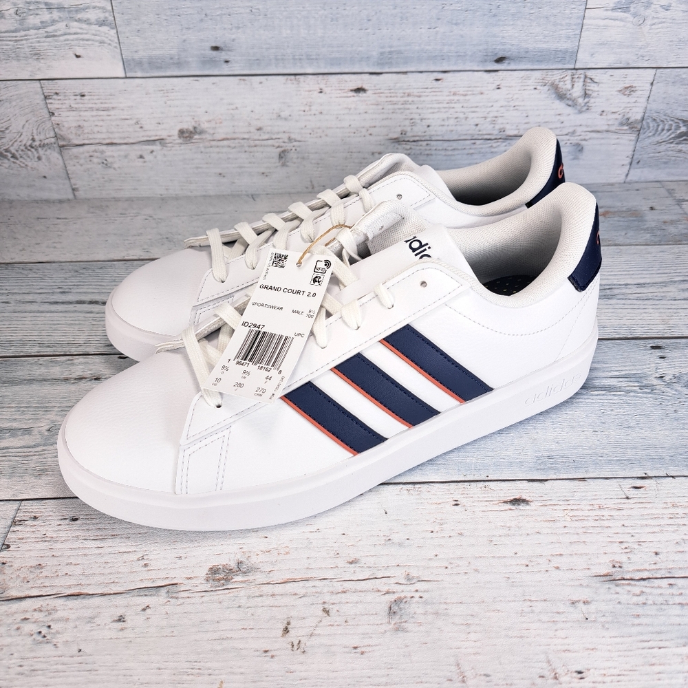 Adidas Sneakers Grand Court 2.0 Mens 10 White Blue - New In Box